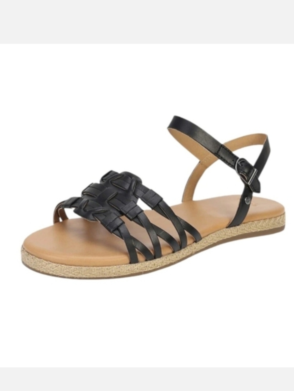 Ugg Larisa Sandals Women Size 6 Black Leather Woven Straps Adjustable Buckle
